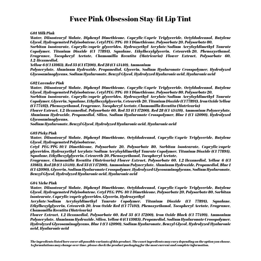 Fwee Pink Obsession Stay-fit Lip Tint (Semi-Glow)- 10 COLOURS