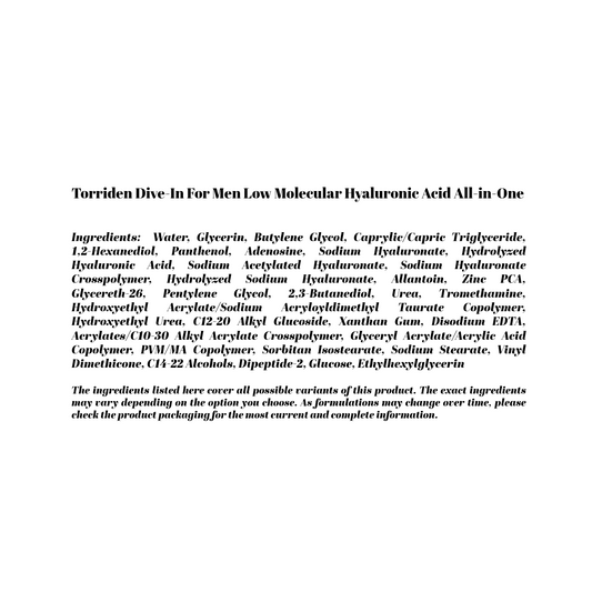 Torriden Dive-In For Men Low Molecular Hyaluronic Acid All-in-One