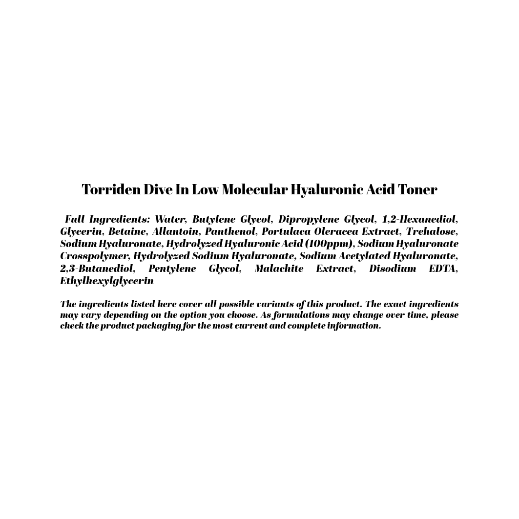 Torriden Dive In Low Molecular Hyaluronic Acid Toner 300mL