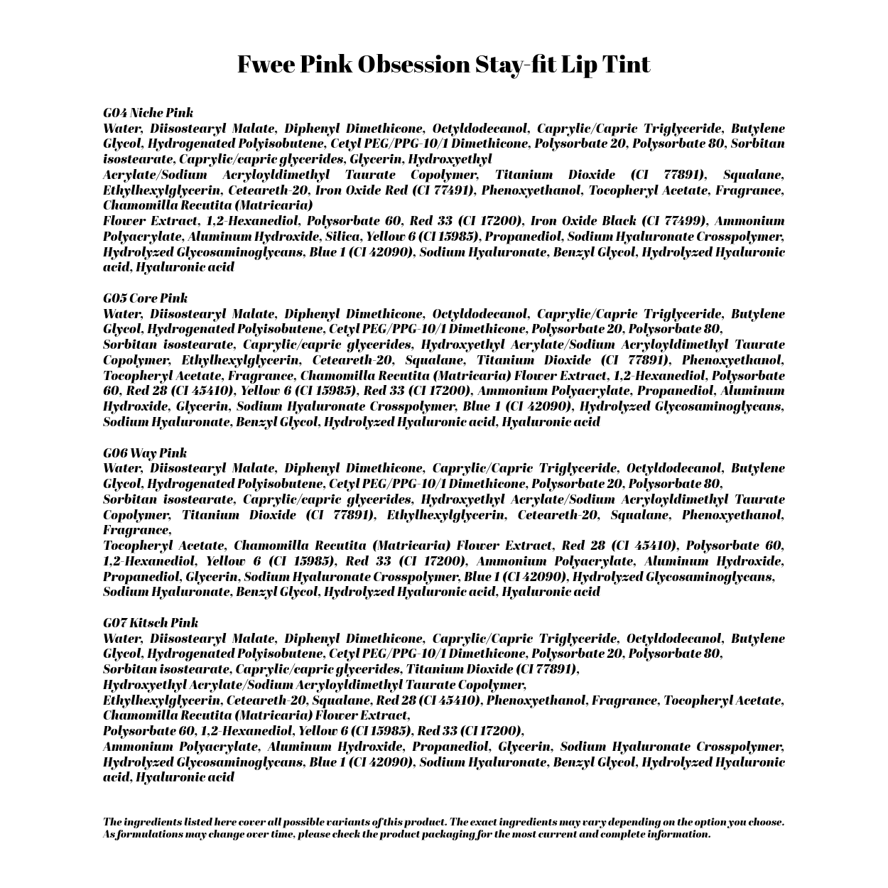 Fwee Pink Obsession Stay-fit Lip Tint (Semi-Glow)- 10 COLOURS