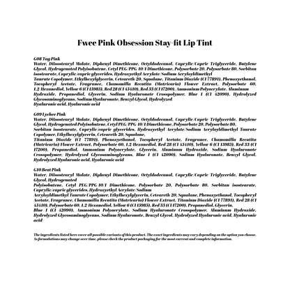 Fwee Pink Obsession Stay-fit Lip Tint (Semi-Glow)- 10 COLOURS