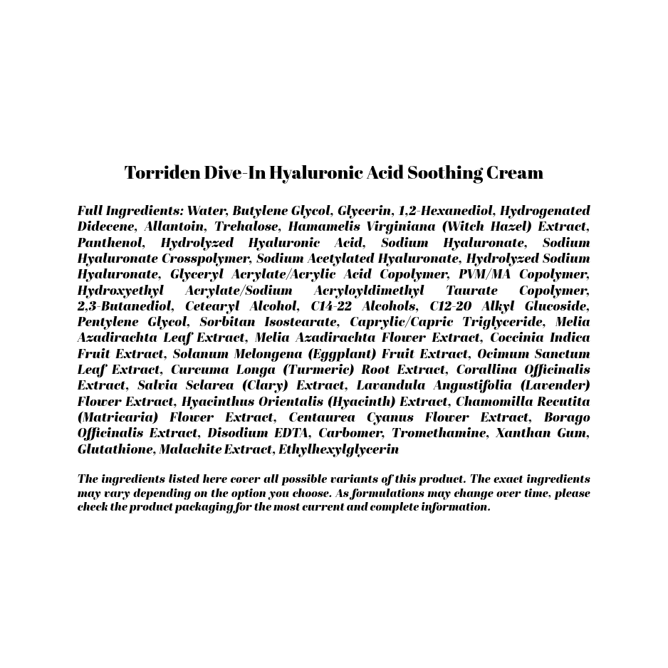 Torriden Dive-In Hyaluronic Acid Soothing Cream 100mL