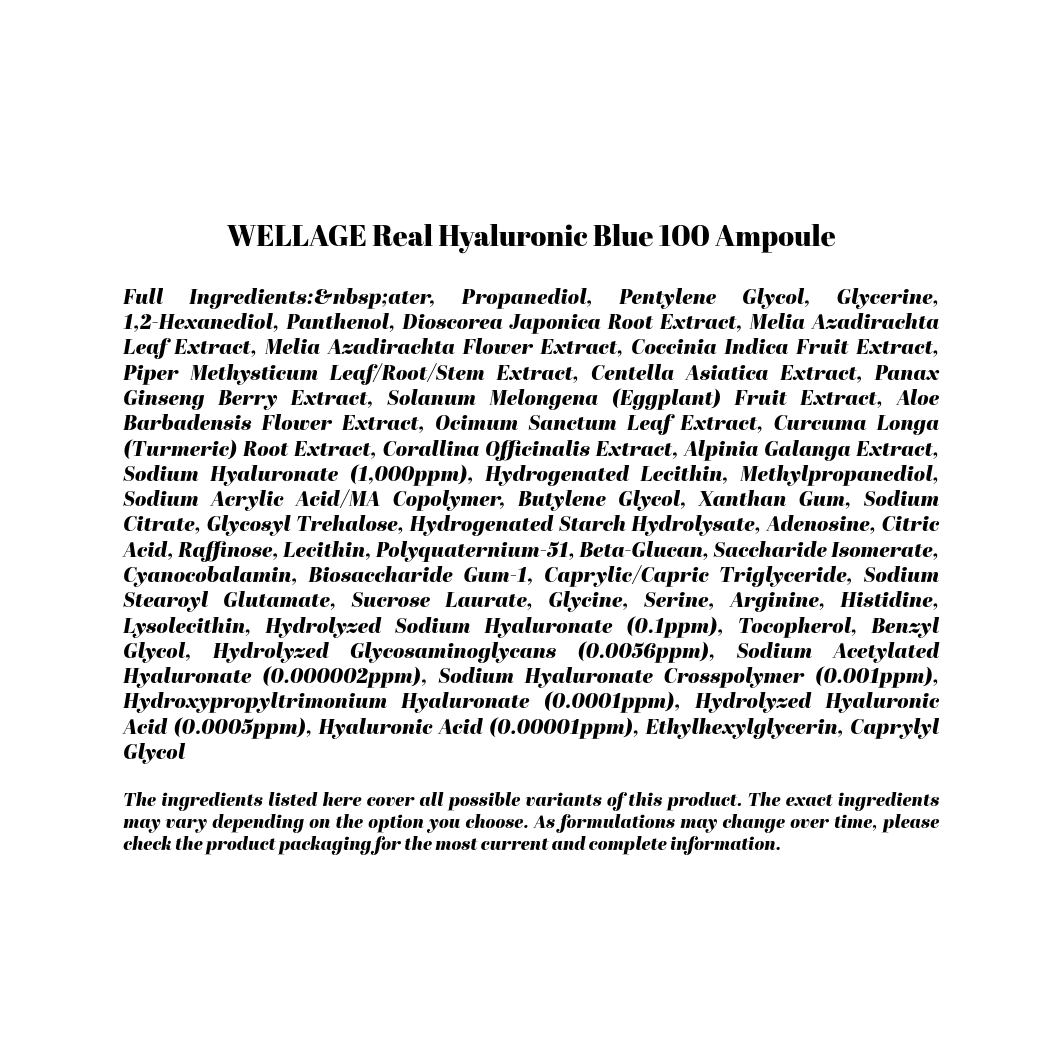 WELLAGE Real Hyaluronic Blue 100 Ampoule 60mL 1+1 Special Set