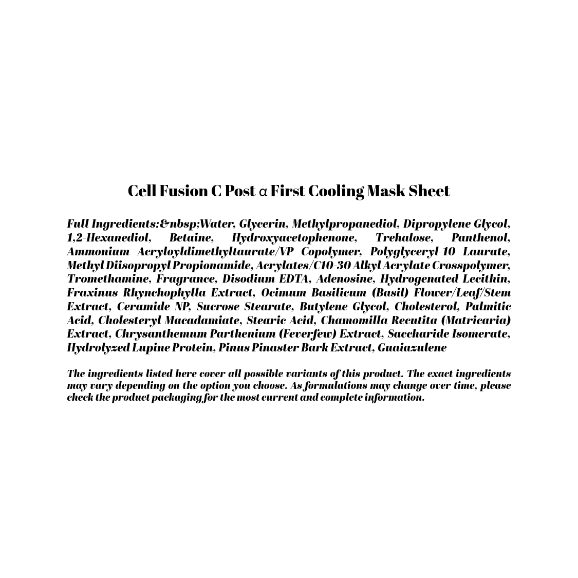 Cell Fusion C Post α First Cooling Mask Sheet