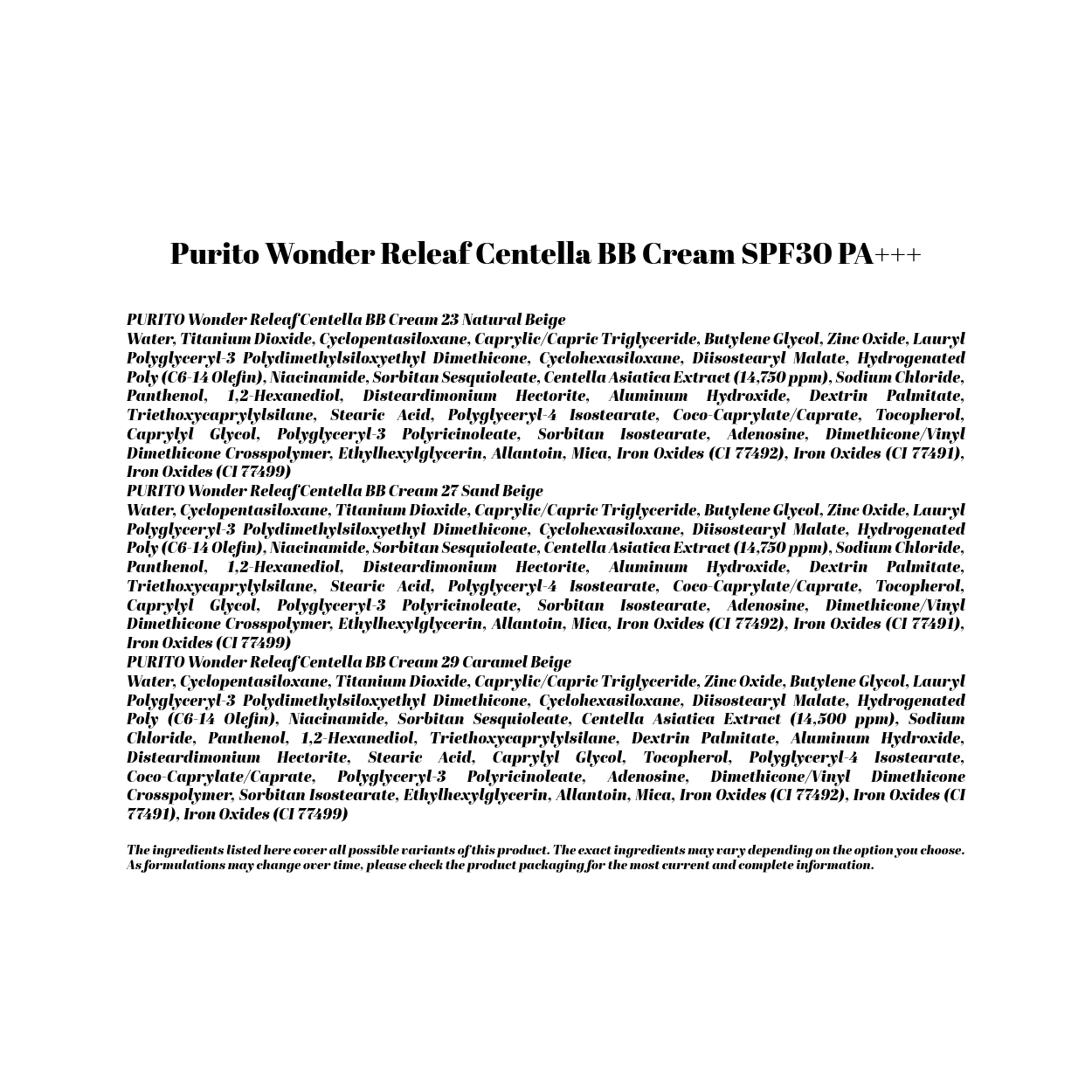 Purito Wonder Releaf Centella BB Cream SPF30 PA+++