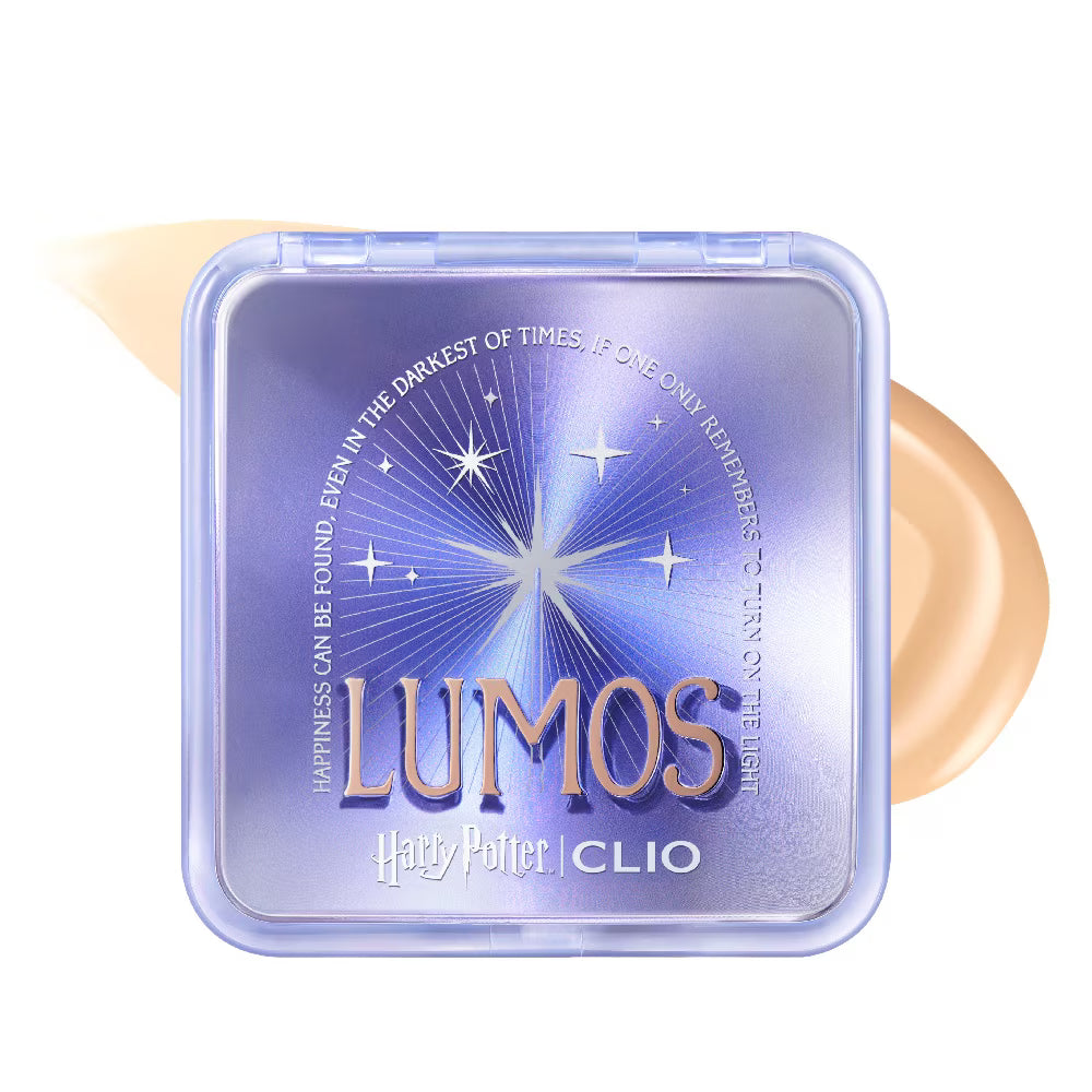 Makeup product with 'Lumos' text and Clio branding on a white background