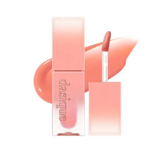 Lip gloss with applicator and 'dasique' branding on a white background
