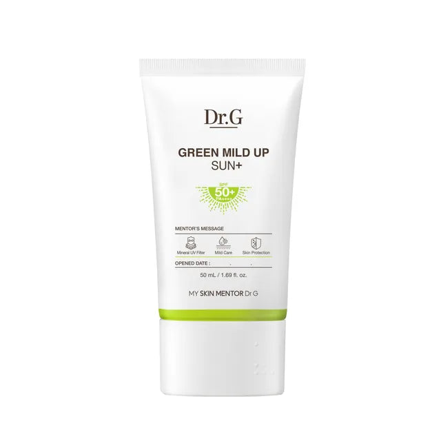 Dr.G Green Mild Up Sun+ sunscreen tube on a white background