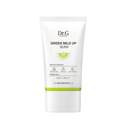 Dr.G Green Mild Up Sun+ sunscreen tube on a white background