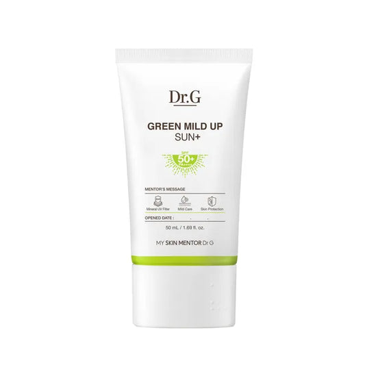 Dr.G Green Mild Up Sun+ sunscreen tube on a white background