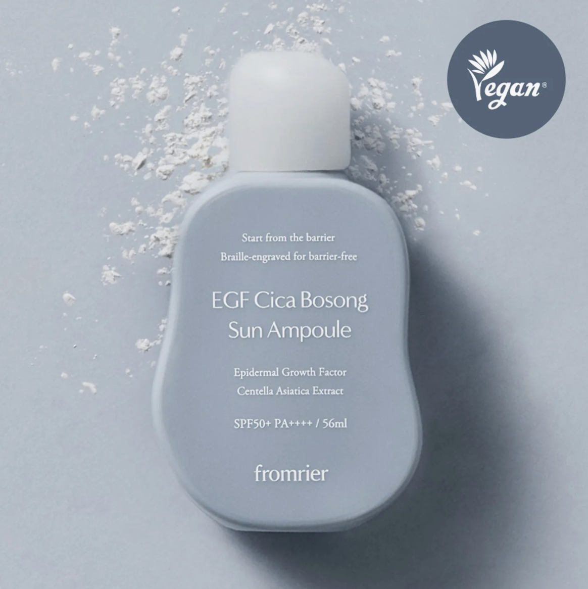 Sun ampoule bottle with 'fromier' branding on a light gray background
