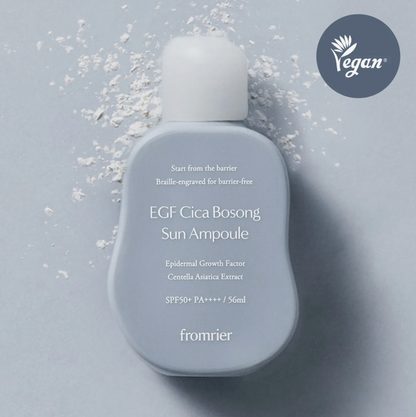 Sun ampoule bottle with 'fromier' branding on a light gray background