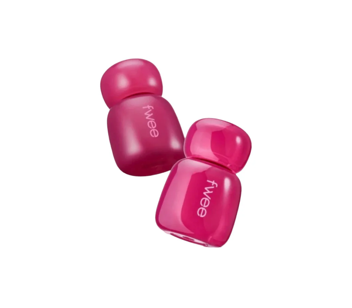 Two pink lip tint bottles with 'fwee' branding on a white background