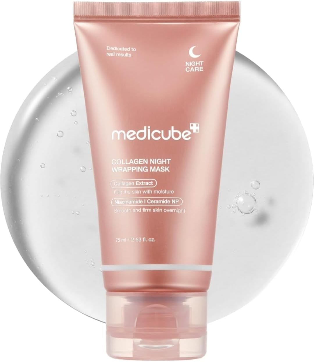 Pink tube of Medicube Collagen Night Wrapping Mask on a white background