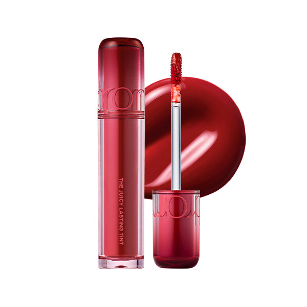 Red lip gloss with applicator on a white background