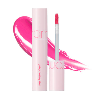 Pink lip gloss with applicator and pink liquid on a white background