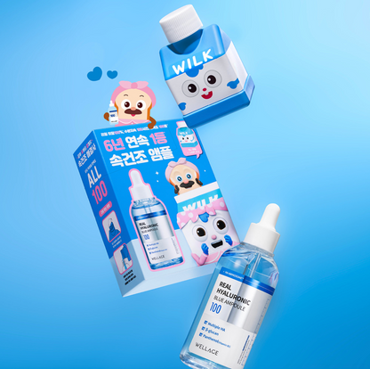 Wellage WILK skincare product with packaging on a blue background