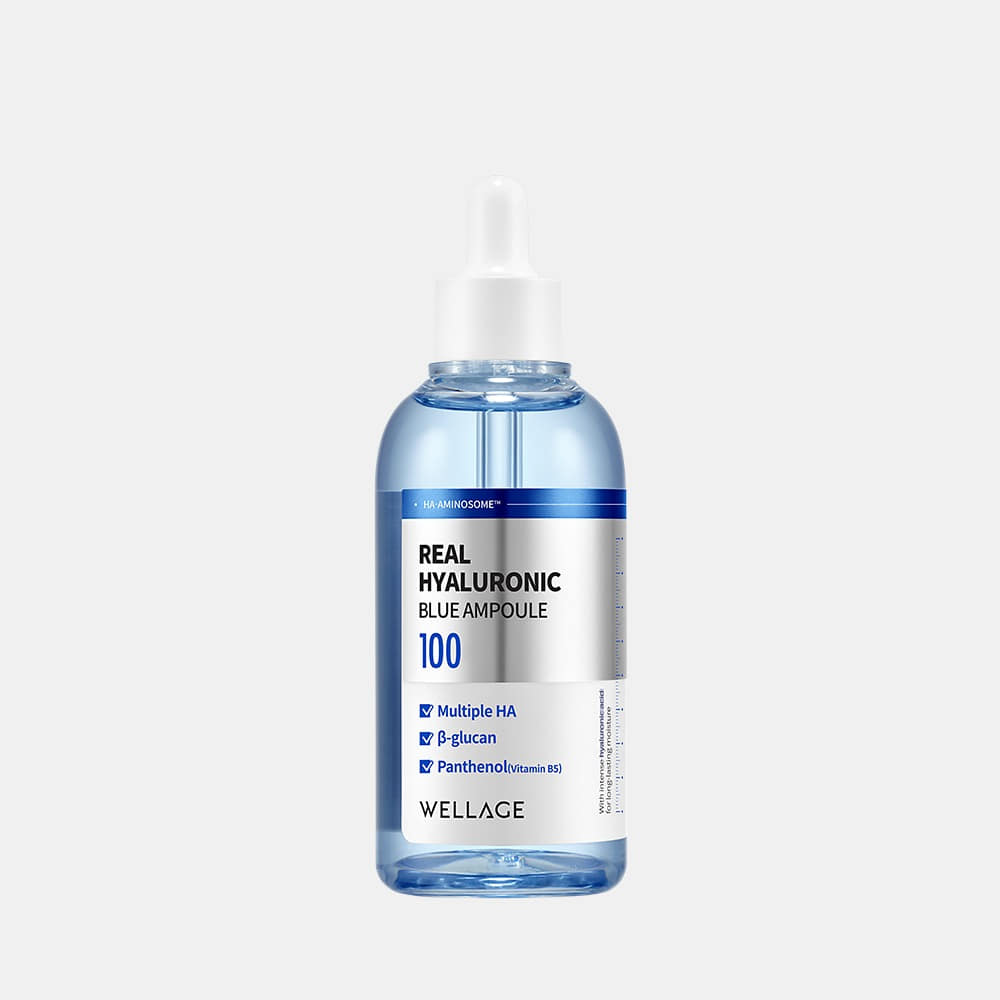 Wellage Real Hyaluronic Blue Ampoule bottle on a white background