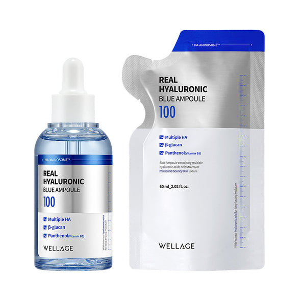 Wellage Real Hyaluronic Blue Ampoule bottle and packaging on a white background